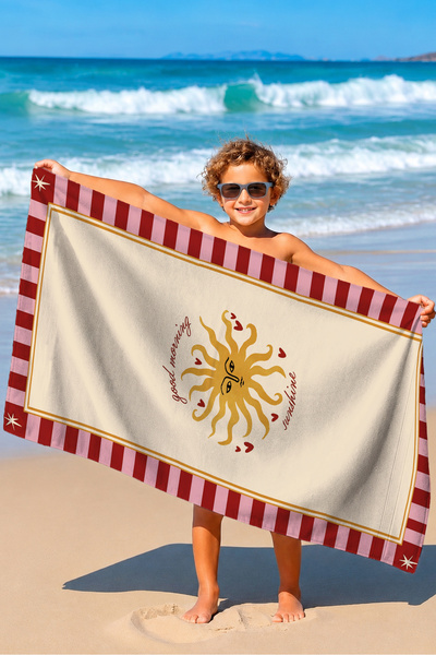 Evimde Bambaşka Sun Figured Striped Beach Towel - Bohemian Retro Red Pink Pool Sea Quick Drying Beach Cover-Up
