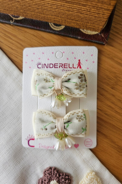 Cinderella Vintage Sedefli İncili Müge Çiçeği Sallantılı Fiyonk Toka Seti 5.5...
