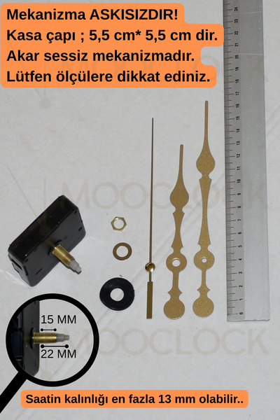 MOOCLOCK Saat Makinesi, Akar Sessiz Duvar Saati Mekanizması, 22 MM şaft, Akre...