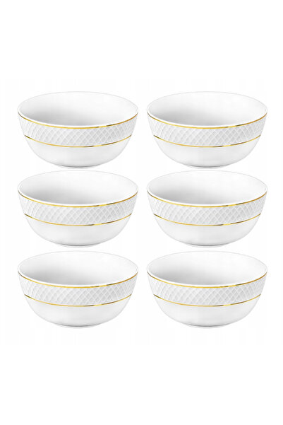 WILMAX ENGLAND Set 6 boluri Wilmax Diamond, albe cu margine aurie, 380 ml, 12 cm
