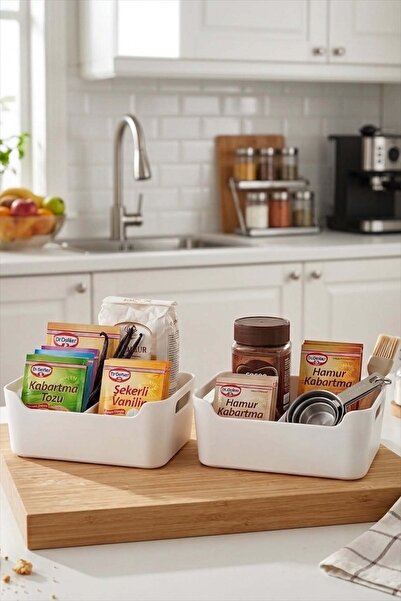 Bayev 2 Pieces İkae White Small Size Multi-Purpose Organizer Box - In-Cabinet...