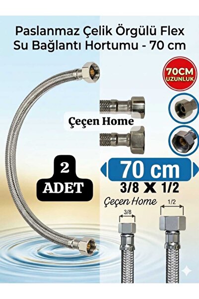 ÇEÇEN HOME (2 Adet) Paslanmaz Çelik Batarya Flex 70 CM, 3/8 - 1/2 Batarya Mus...