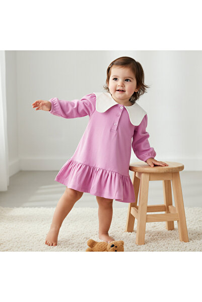 Juniors Sailor Collar Long Sleeves Dress with Drop Waist