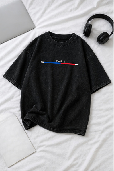 valeriae Πλενόμενο μπλουζάκι Oversize Unisex, Πλυμένο Vintage Street Style, Μ...