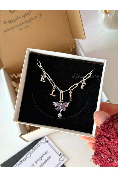 Alis Accessory İsim mor kelebek kolye (6 harfe kadar)