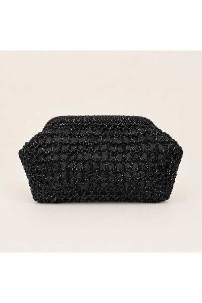 BY AKTEPE STORE El Yapımı Burslu Oval File Örgü Clutch Çanta – Parlak Metalik...