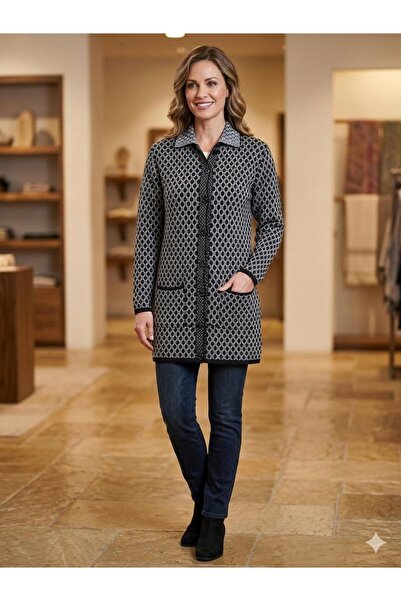 kahve lekesi Women's Classic Mother's Knitwear Cardigan with Pockets, Pattern...