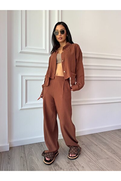 CC STORE Compleu din muselină SANTORINI LOVE, cămașă scurtă și pantaloni largi