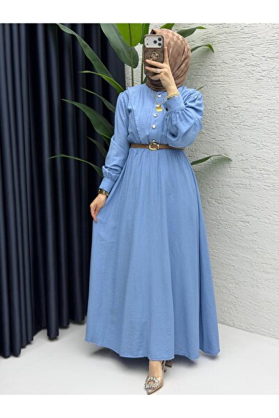 Generic Brand Blue Vera Belted Dress Strawberry Fabric Hijab Clothing