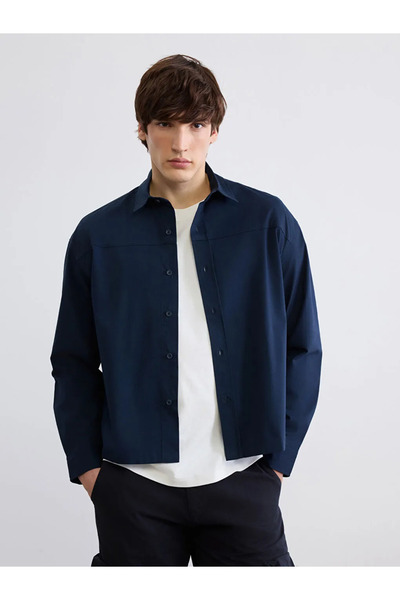 LC Waikiki Navy Blue Comfortable Fit Poplin Men's Shirt