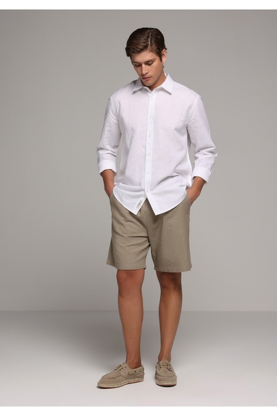 Colin's Regular Fit Mid Waist Plain Men's Beige Shorts