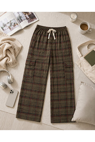GRİİ WEAR Kargo pantalone sa kariranim uzorkom i elastičnim strukom