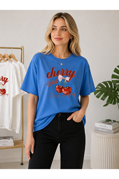 TREND EMMODA تي شيرت نسائي من القطن بياقة دائرية وطباعة خاصة من Cherry