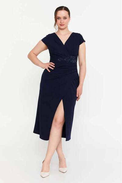 DORİDORCA Low Sleeve V-Neck Underbust Embroidered Evening Dress