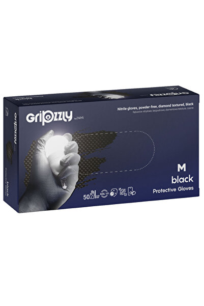 Gripzzly Mănuși din nitril cu aderență, negre, M, 50/set