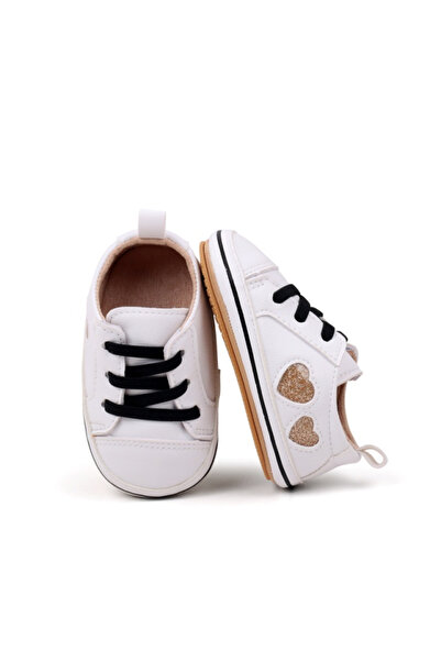 Bebelul Tenisi albi pentru fetite - Glitter hearts