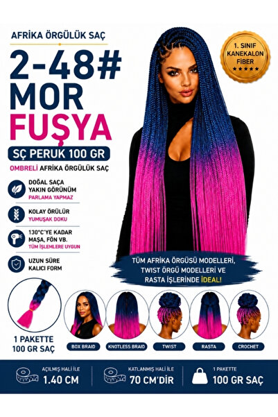 SÇ PERUK African Braiding Hair Ombreli 2-48 #   Purple/Fuchsia 165 Gr Kanekal...
