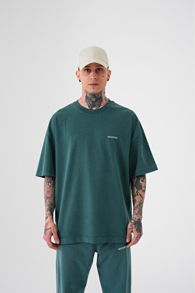 Machinist Tricou Basic Oversize lavabil pentru bărbați, verde ulei