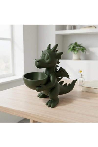 OEM Dragon Decorativ Imprimat 3D cu Bol Suport pentru Obiecte Mici - Olive gr...