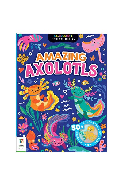 Hinkler Books Carte de colorat plus stickere: Stickere Caleidoscop, Axolotli ...