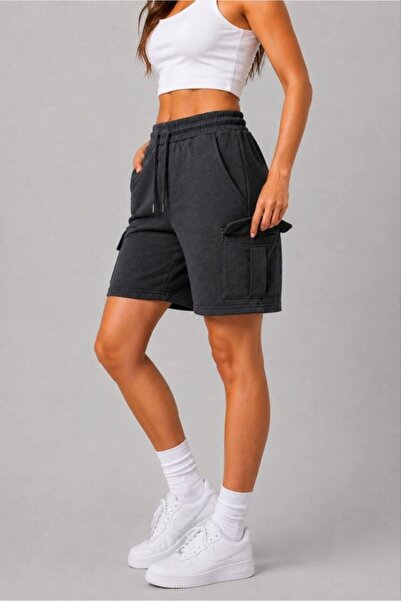VELİZADE Women's Anthracite 2 Thread Combed Cotton Cargo Pocket Elastic Waist...