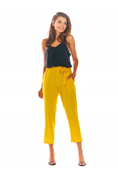 Awama Pantaloni A303 pentru dama Awama, Elastan/Viscoza, Galben, S