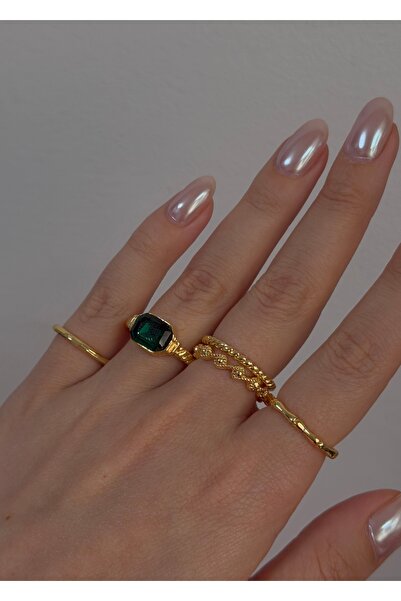 KİLİGİSTANBUL Lau Green Stone Multiple Ring Set (Size 7-8-9 Mixed)