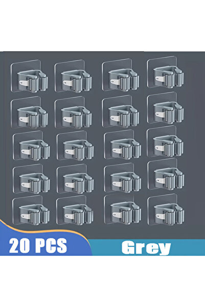 Choice12 20pcs-Grey Mop Holder Self-adhesive Broom Stand Wall Mounted Mop Sup...