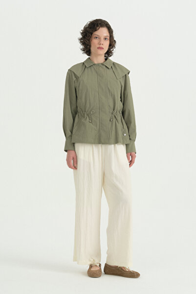 Nihan Cape-Style Drawstring Waist Parachute Jacket - Khaki