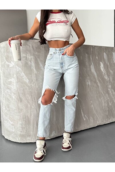 HerTon High Waist Standard Fit Ripped Window Pane Cotton Jean Pants