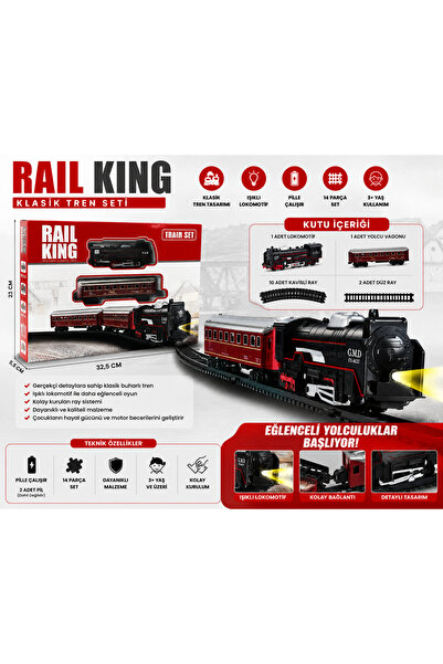 DoruCO Rail King Klasik Tren Seti – Işıklı ve Pilli Lokomotifli Oyuncak Tren ...