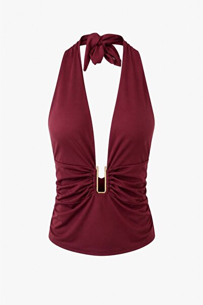 elif teke Paris Halter Neck Blouse Cherry