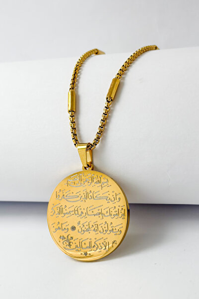 DEARWİSH قلادة من الفولاذ المقاوم للصدأ بلون ذهبي مع آية النذير وشعار العثمان...