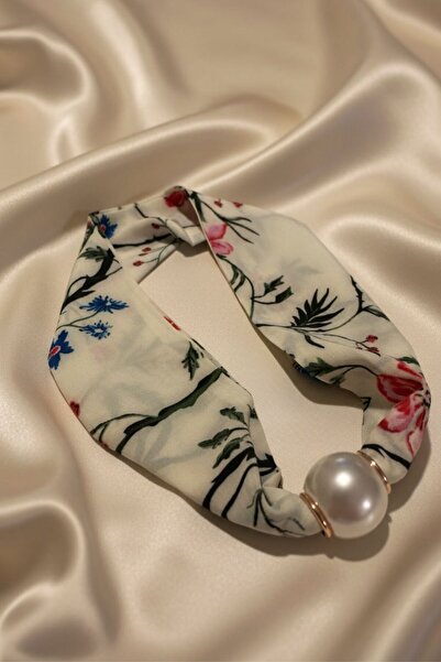 BHR AKSESUAR Women's Patterned Scarf Necklace with Pearls and Magnets, Stylis...