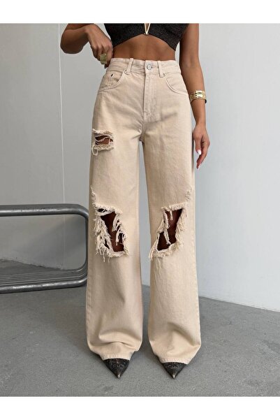 DENİKK Trend Custom Design Ripped Detail Wide Leg Baggy Jean Denim Pants-Tren...