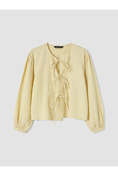 LC Waikiki Yellow Bow-Tie Muslin Blouse