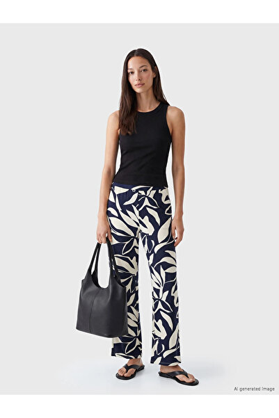 LC Waikiki Navy Blue Elastic Waist Patterned Women's Trousers