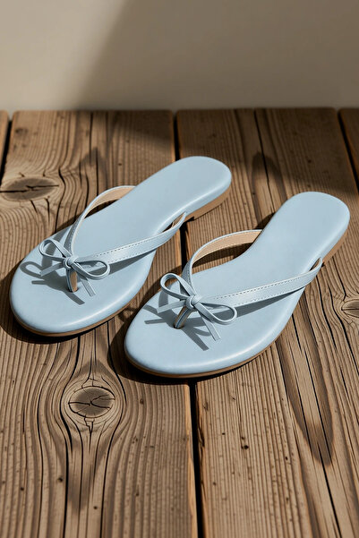 BENERLY Flip-flops de damă cu accesoriu fundă, toc plat, piele artificială, v...