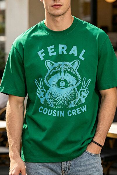 Fleck تي شيرتات كاجوال للرجال من Feral Cousin Crew Raccoon Peace Sign تي شيرت...