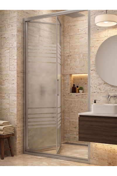 Waterline Duşakabin Ön Cephe Katlanır Akordiyon Kapı Krom Profil Wt-1024 Dese...