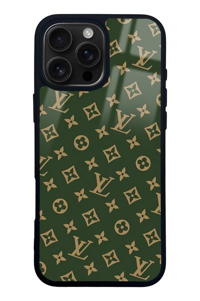 Spoyi غطاء هاتف آيفون 16 برو ماكس أخضر لامع بتصميم LV