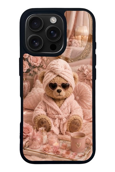 Spoyi iPhone 16 Pro Pink Teddy Spa Design Glossy Phone Case