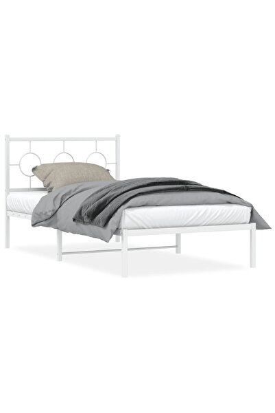 vidaxl Cadru de pat din metal cu tăblie, alb, 100x200 cm