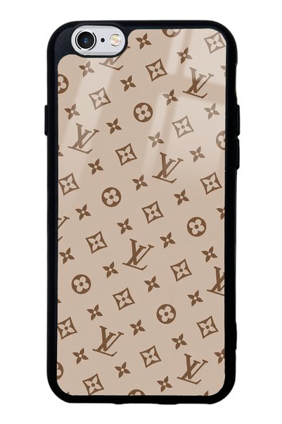 Spoyi حافظة هاتف لامعة بتصميم LV بلون كريمي داكن لهاتف آيفون 6s