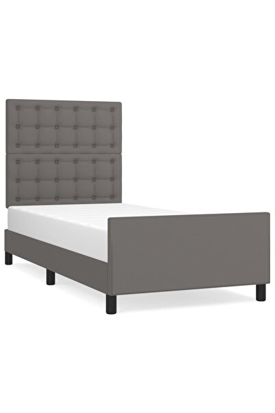 vidaxl Cadru de pat cu tăblie, gri, 90x190 cm, piele ecologică