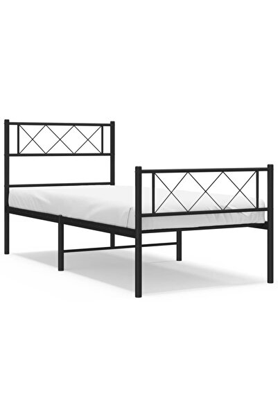vidaxl Cadru pat metalic cu tăblii de cap/picioare, negru, 90x190 cm