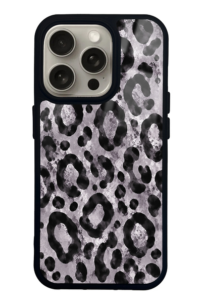Spoyi iPhone 15 Pro Gray Leopard Design Glossy Phone Case