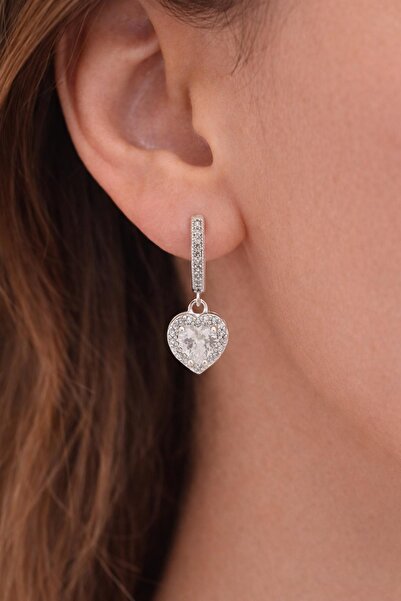 New Obsessions Stainless Steel Silver Color White Stone My Love Heart Earrings