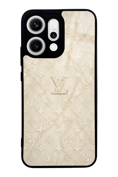 Spoyi غطاء هاتف أوبو رينو 14 بتصميم LV لامع بلون ذهبي كريمي