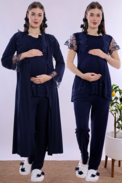 ByLohusa Cotton Dressing Gown Maternity Nursing Pajama Set with Adjustable Wa...